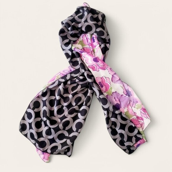 Coach 100% Sill Black and Pink Floral Monogram Scarf - Picture 1 of 4